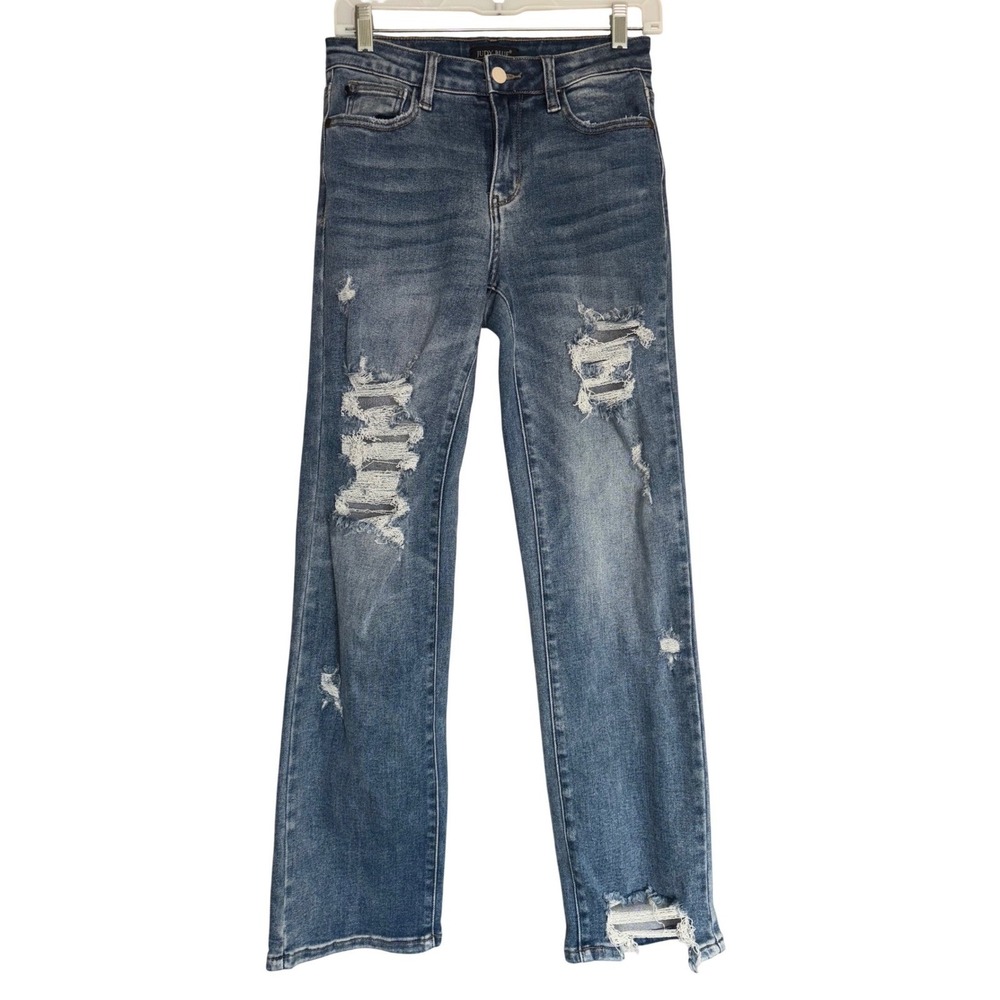 Judy BLUE Women's Distressed High-Rise Straight Jeans